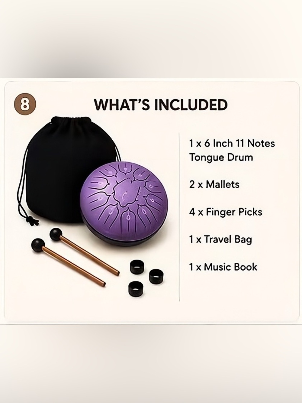 Gold Steel Tongue Drum 6" 11 Notes D Key | Meditation & Relaxing Sound Gift - Picture 6 of 11